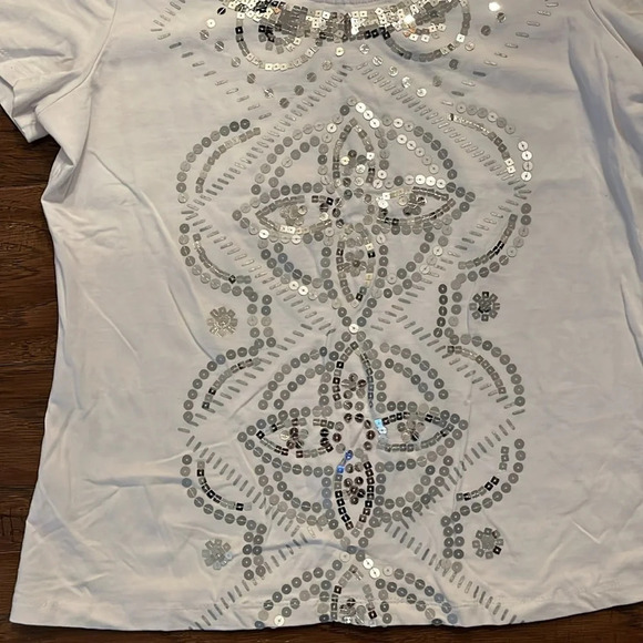 Laura Ashley Classic White Shirt with Silver Sequins Size Petite Small - Picture 2 of 4